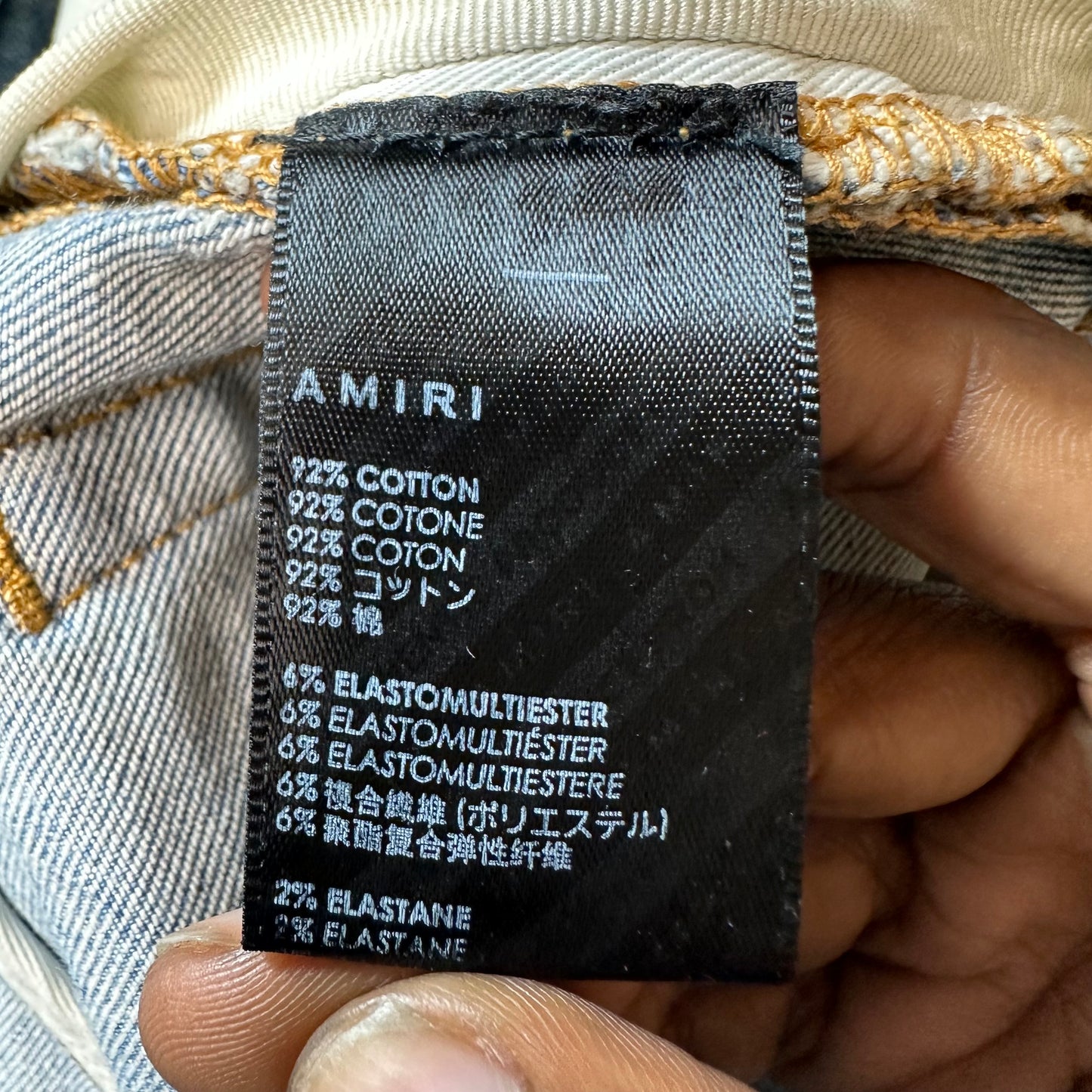 Amiri Knee Hole Paint Drip Spell Blue Denim Jeans Sz 34