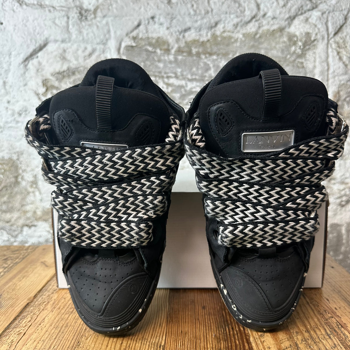 Lanvin Curb Black White Lace Black Sneaker Sz 10 (43)