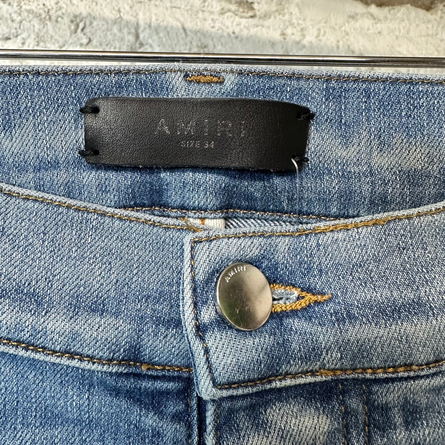 Amiri MX1 Light Blue Paisley Blue Denim Jeans Sz 34