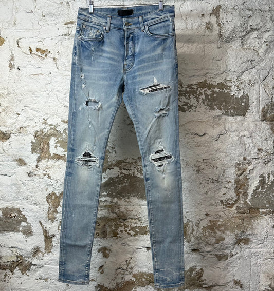 Amiri MX1 Black Paisley Blue Denim Jeans Sz 29