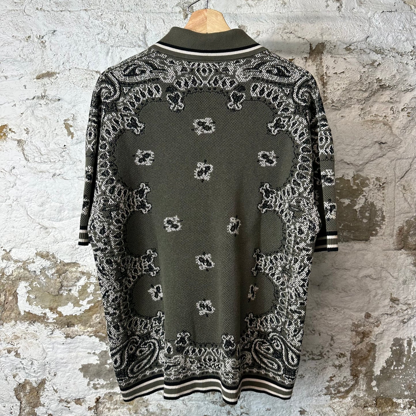 Amiri Olive Paisley Knit Polo Shirt Sz M