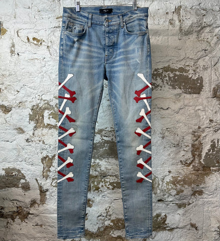 Amiri Red White Bones Blue Denim Jeans Sz 32