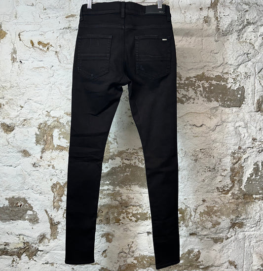 Amiri MX1 Black Leather Black Denim Jeans Sz 28