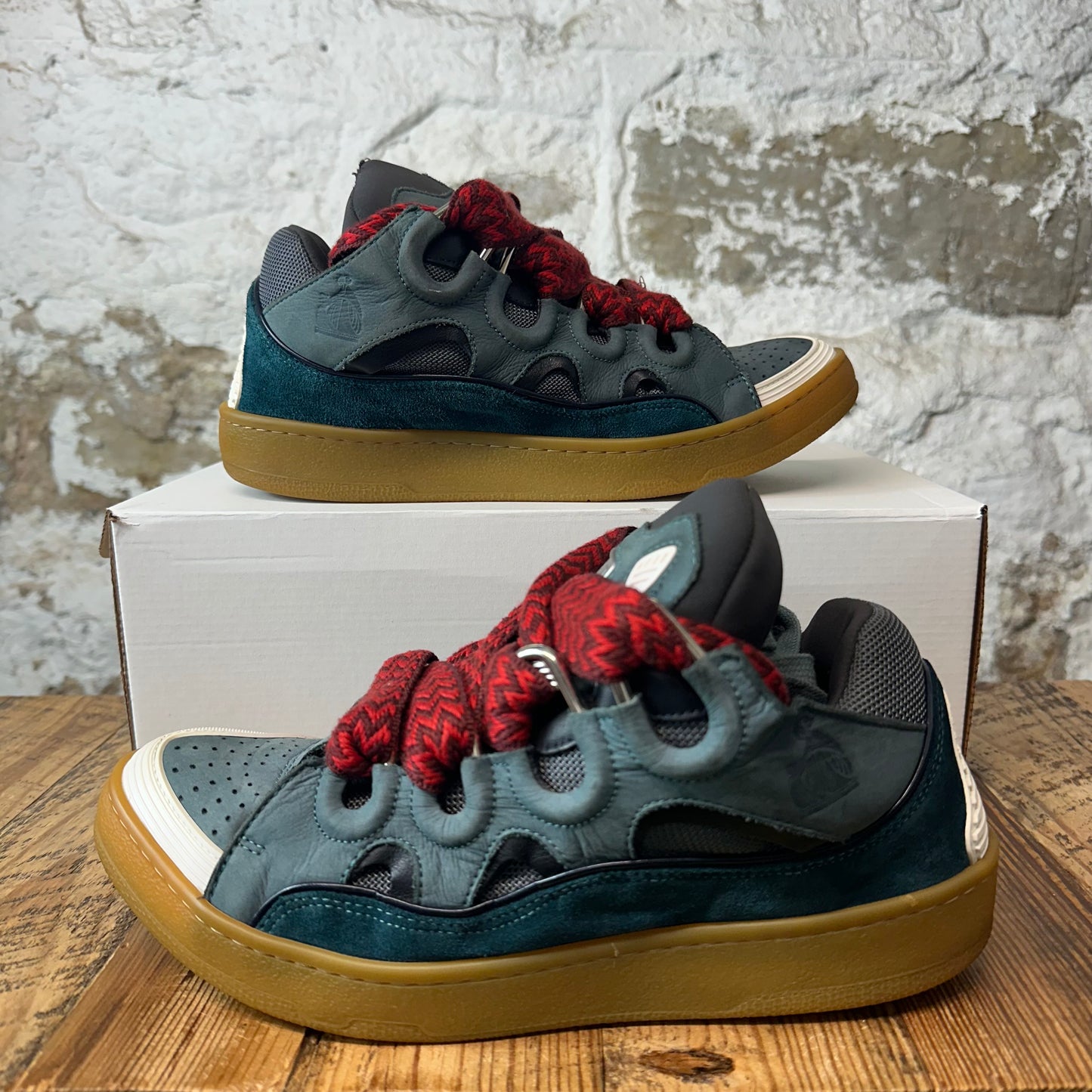 Lanvin Curb Red Lace Dark Blue Sneaker Sz 9 (42)