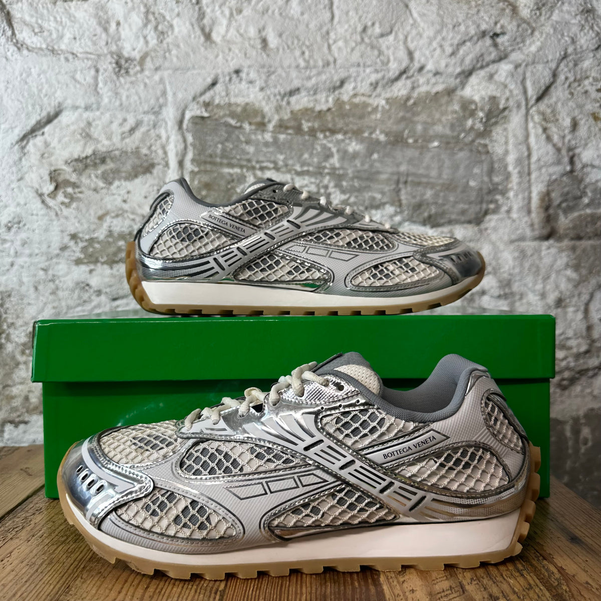 Bottega Veneta Silver White Orbit Sneaker Sz 12 (45)