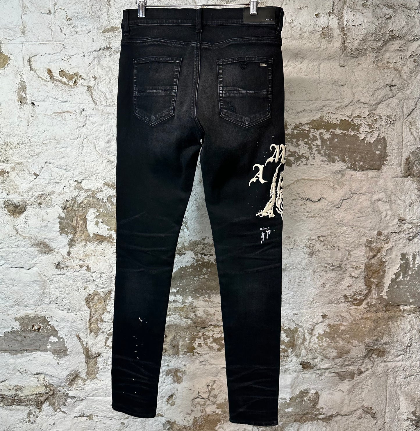 Amiri Embroidered Reaper Black Denim Jeans Sz 32