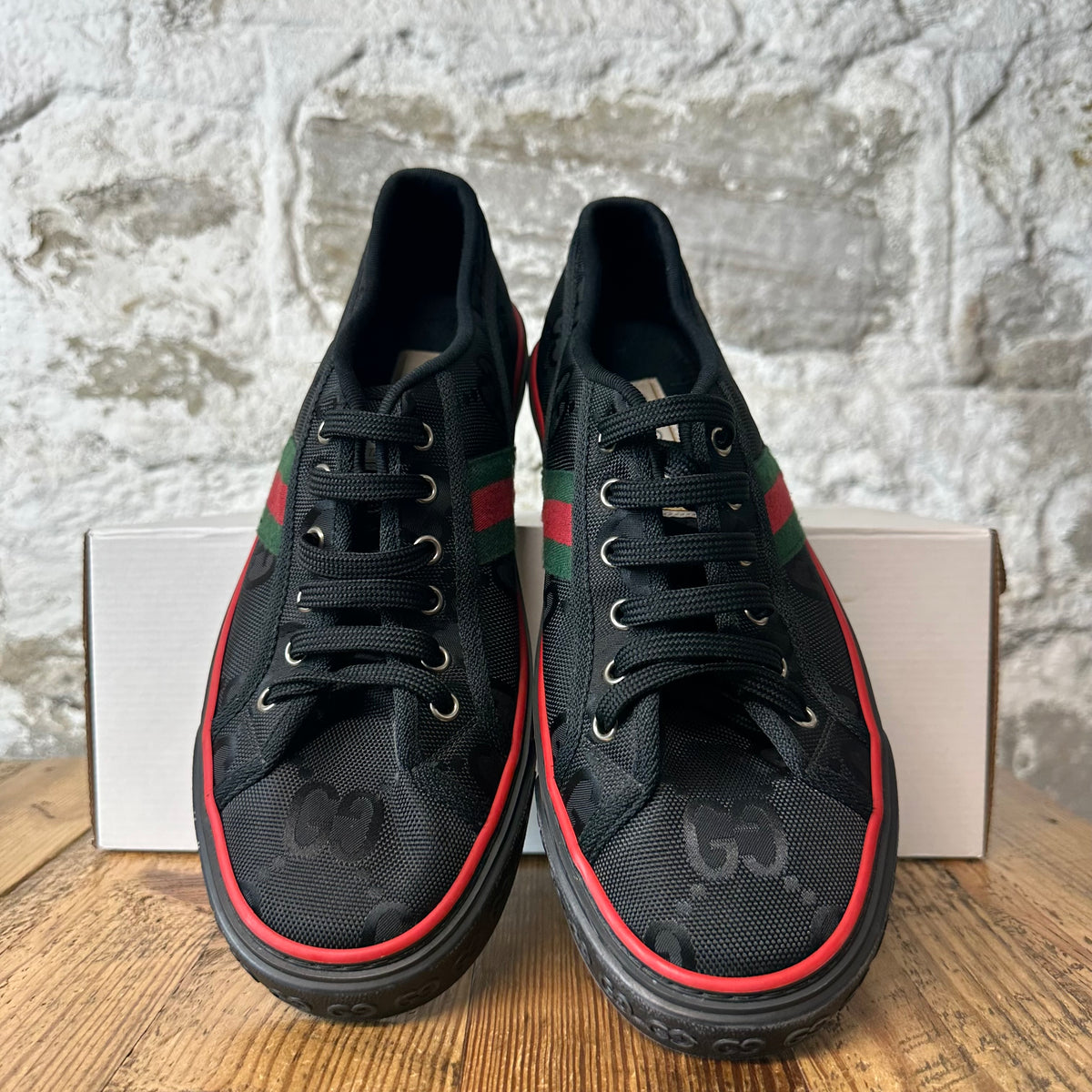 Gucci Tennis 1977 Black GG Monogram Sneaker Sz 8
