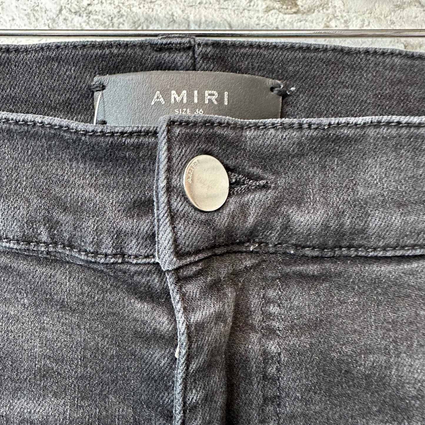 Amiri Knee Hole Plain Faded Black Denim Jeans Sz 36