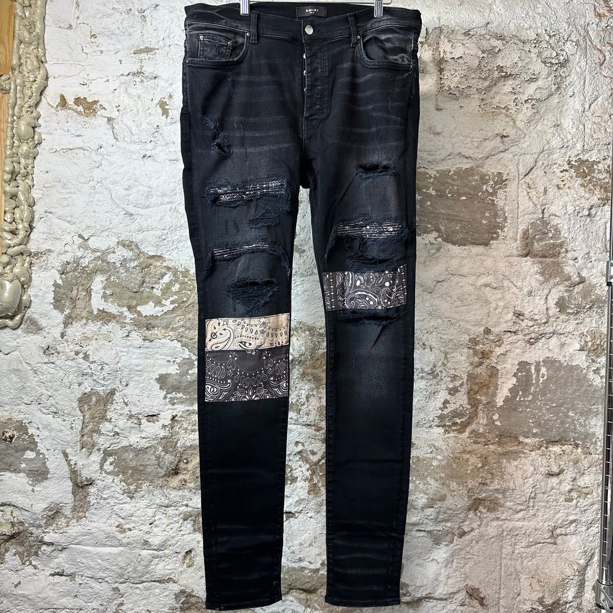 Amiri MX1 Grey Art Patch Black Denim Jeans Sz 38