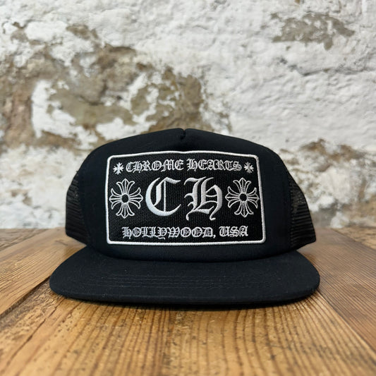 Chrome Hearts CH Hollywood Black White Trucker Hat DS