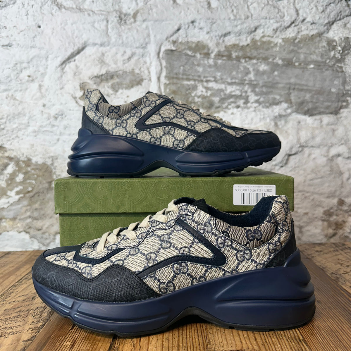 Gucci Rhyton Navy GG Monogram Sneaker Sz 7.5