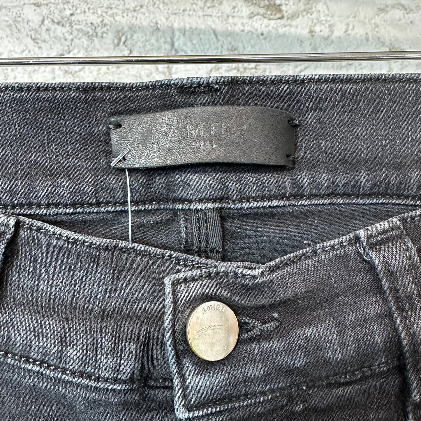 Amiri MX1 Black Leather Black Waxed Denim Jeans Sz 32
