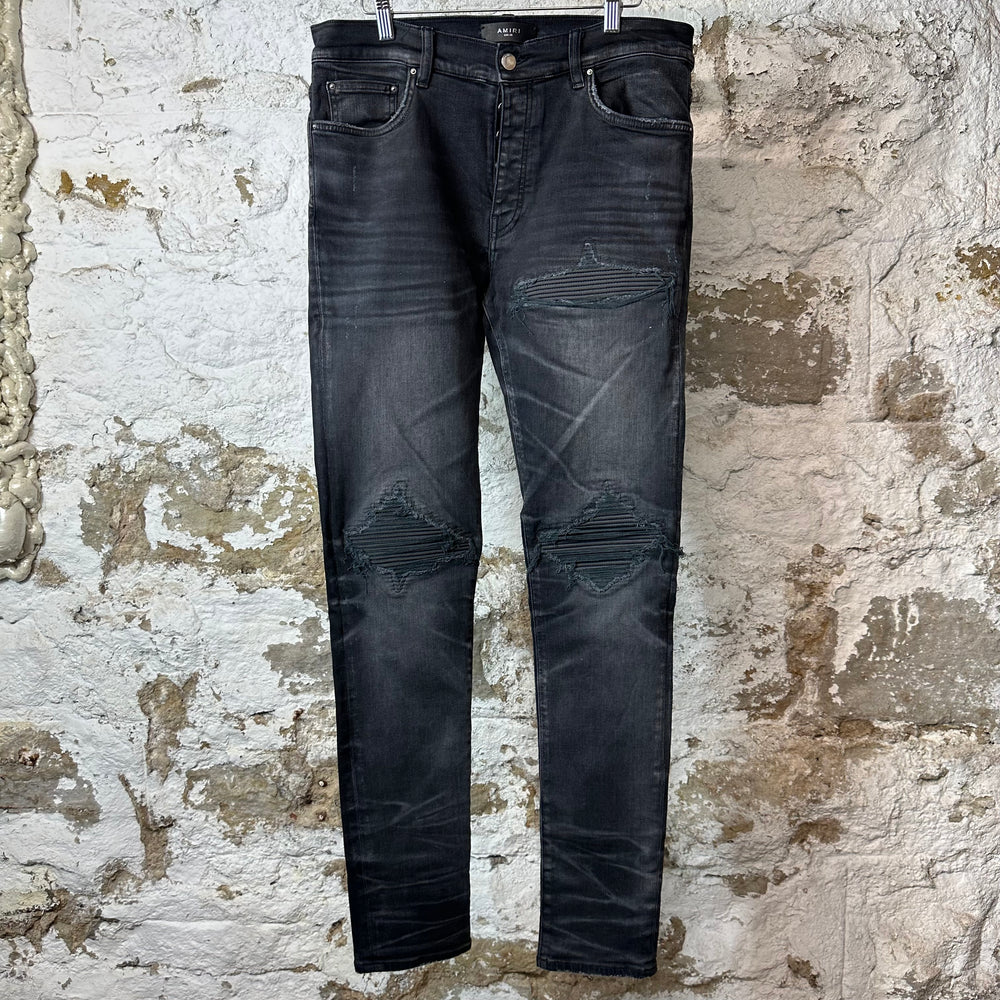 Amiri MX1 Grey Suede Faded Black Denim Jeans Sz 33