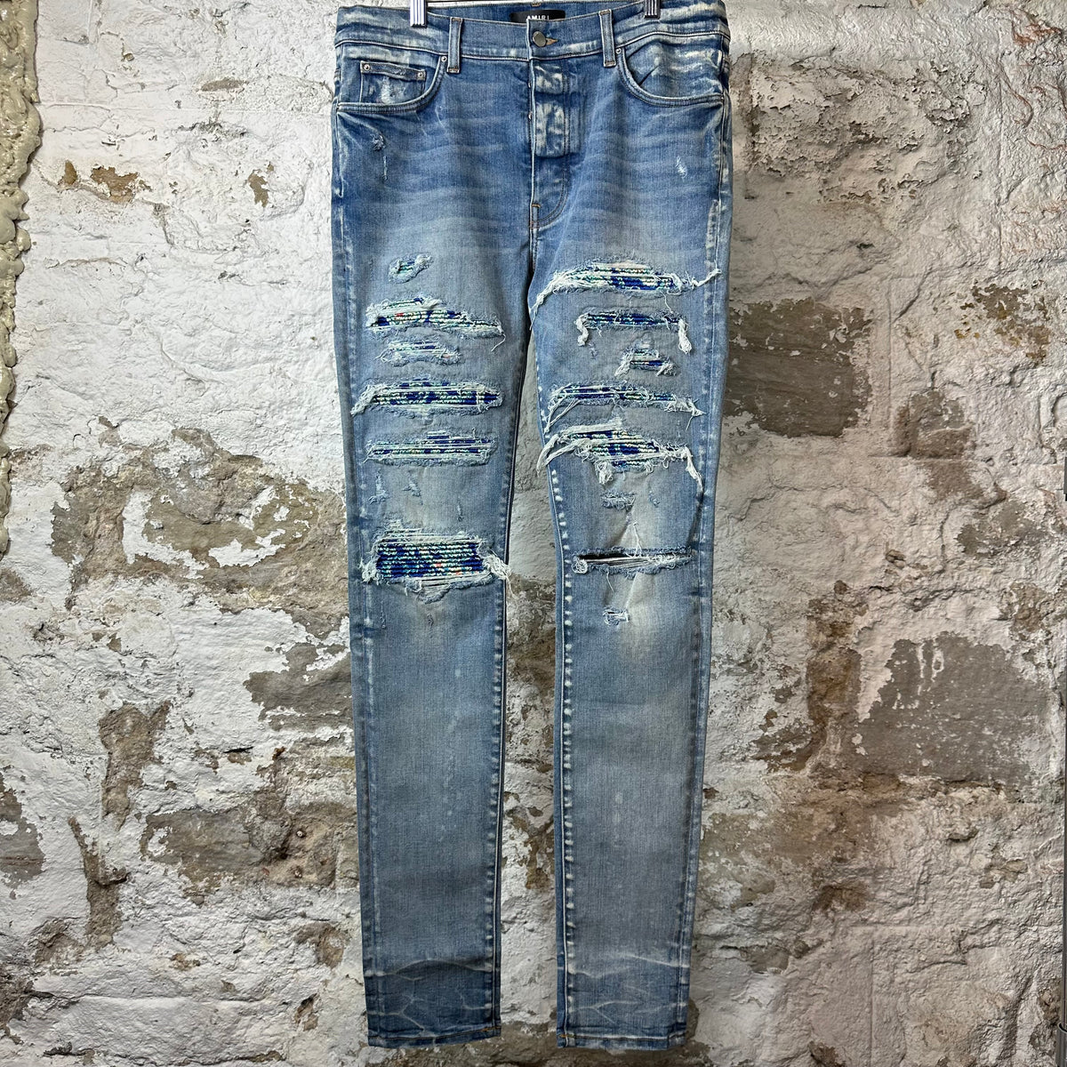 Amiri MX1 Indigo Paisley Blue Denim Jeans Sz 34