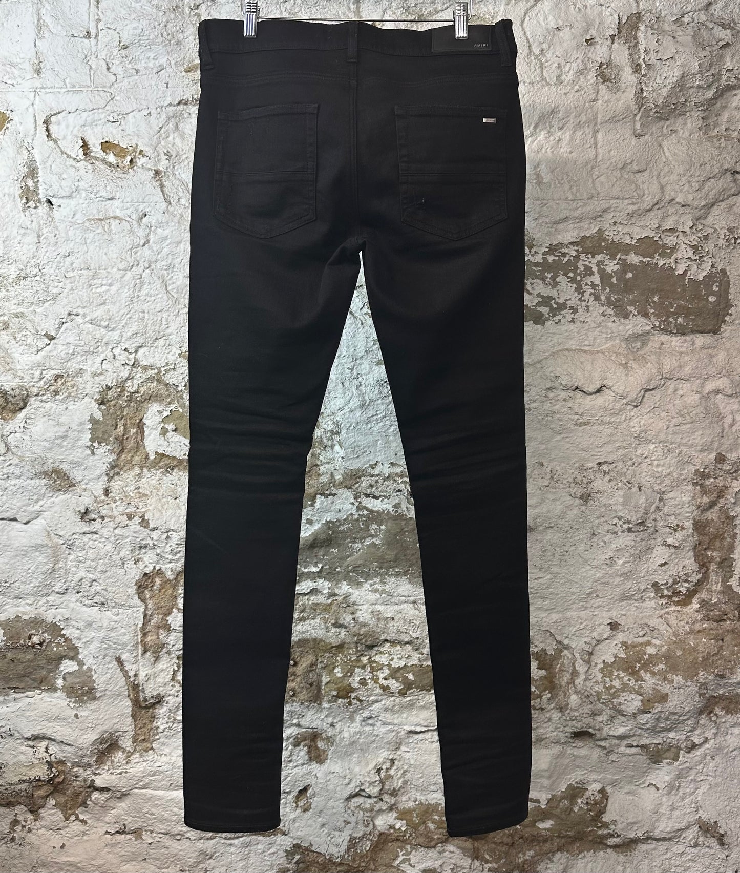 Amiri MX1 Black Leather Black Denim Jeans Sz 33
