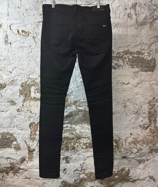 Amiri MX1 Black Leather Black Denim Jeans Sz 33