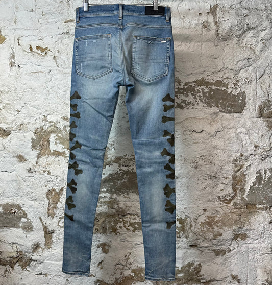 Amiri Green Camo Bones Blue Denim Jeans Sz 29
