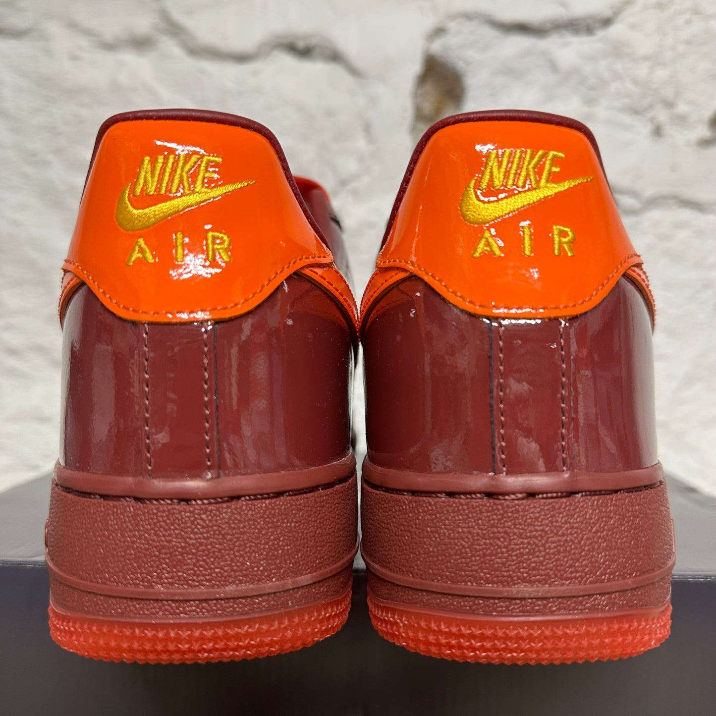 Nike Air Force 1 Low Patent Dark Team Red Safety Orange Sz 11 DS
