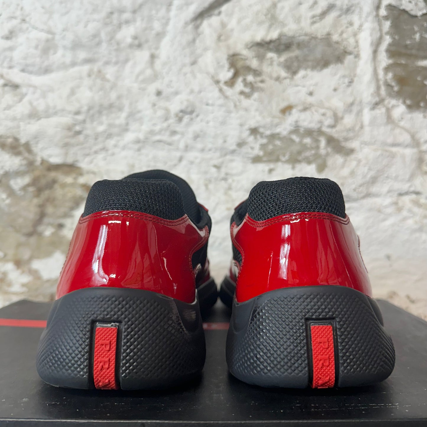 Prada Americas Cup Red Patent Black Sneaker Sz 9