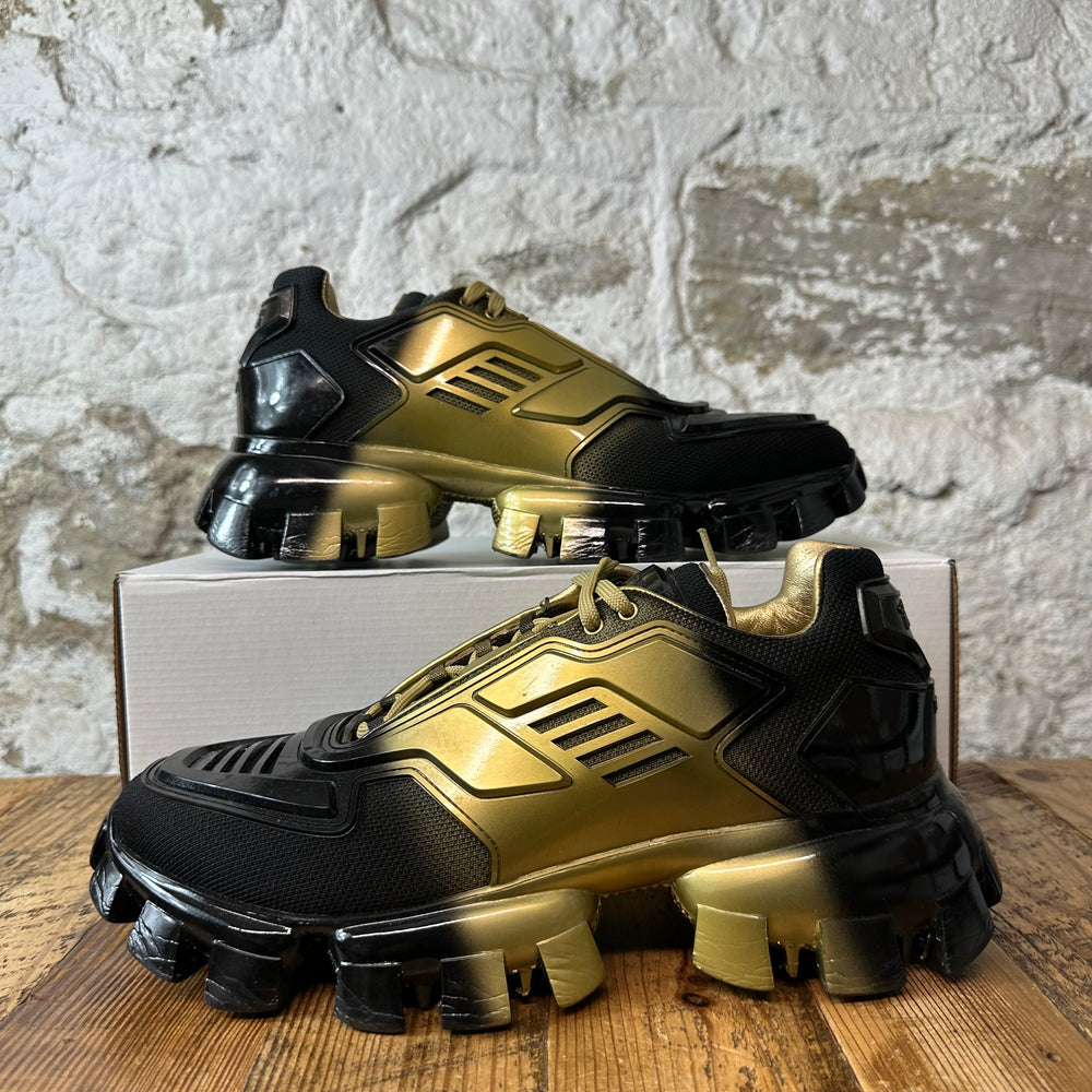 Prada Cloudbust Thunder Black Gold Patent Sneaker Sz 9