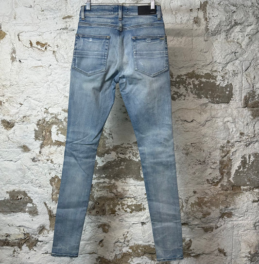 Amiri Black Varsity Patch Blue Denim Jeans Sz 28