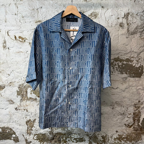 Amiri AOP Spell Blue Button Up Shirt Sz M