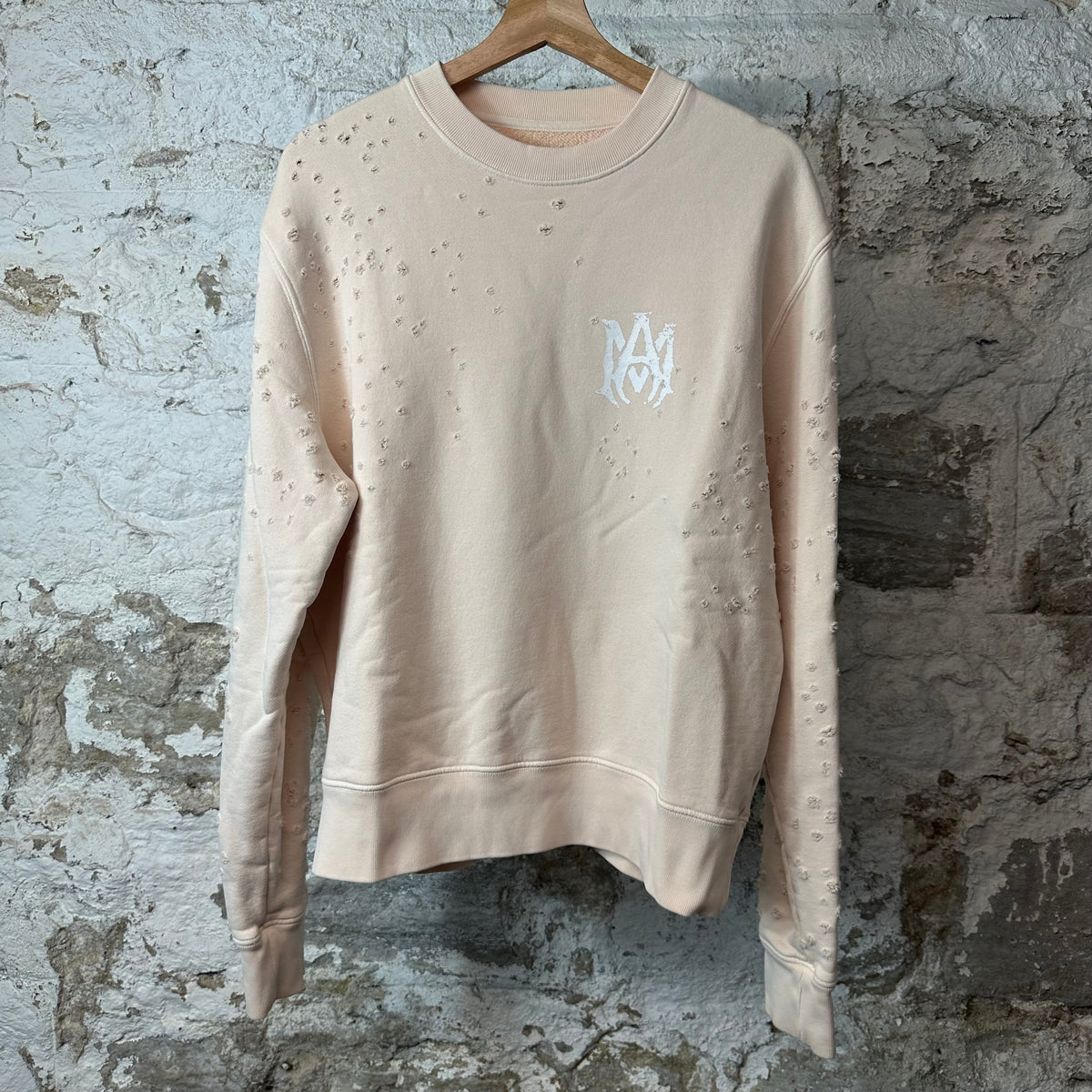 Amiri White MA Shotgun Crewneck Beige Sz S