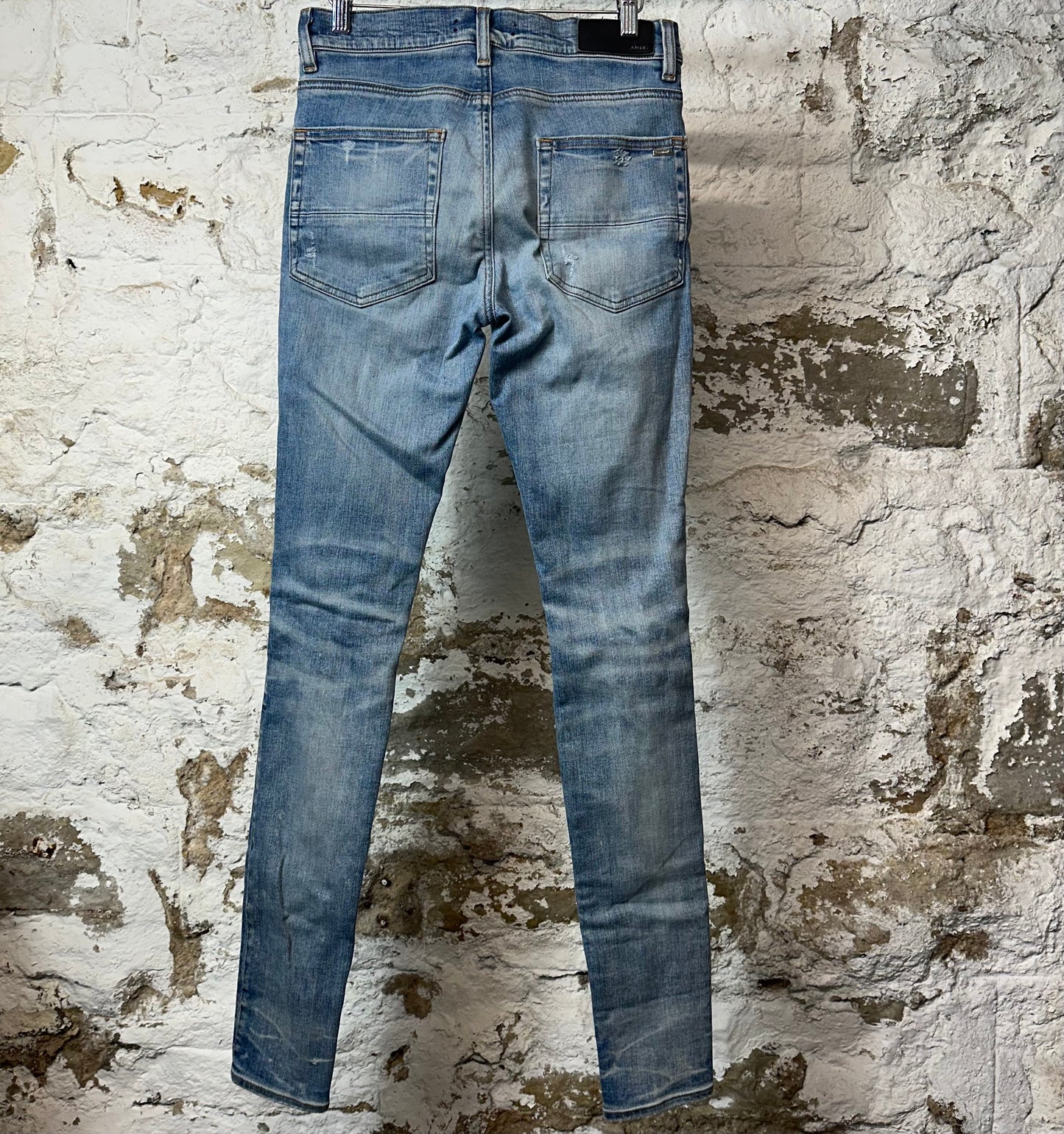 Amiri Distressed Side Spell Blue Denim Jeans Sz 29