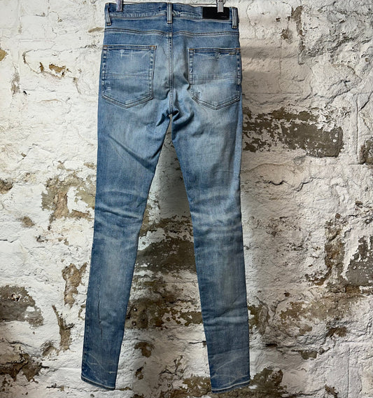 Amiri Distressed Side Spell Blue Denim Jeans Sz 29