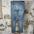 Amiri MX1 Black Leather Blue Denim Jeans Sz 36