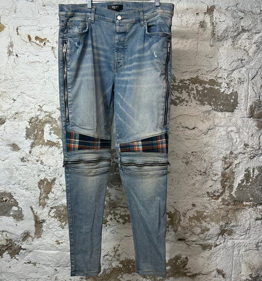 Amiri MX2 Multicolor Flannel Blue Denim Jeans Sz 38