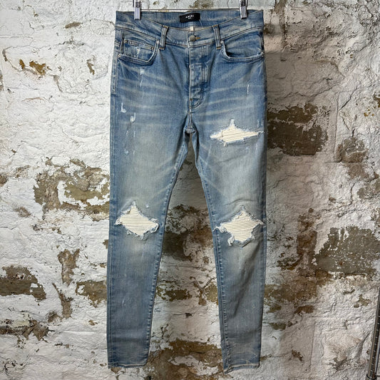 Amiri MX1 Cream Suede Blue Denim Jeans Sz 32