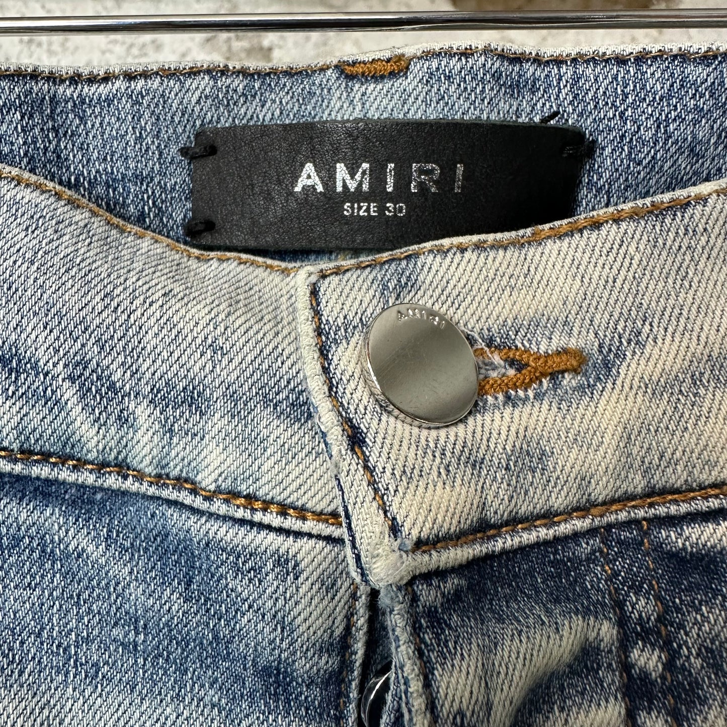 Amrii MX1 Black Leather Thrasher Blue Denim Jeans Sz 30