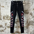 Amiri Red White Bones Black Denim Jeans Sz 29