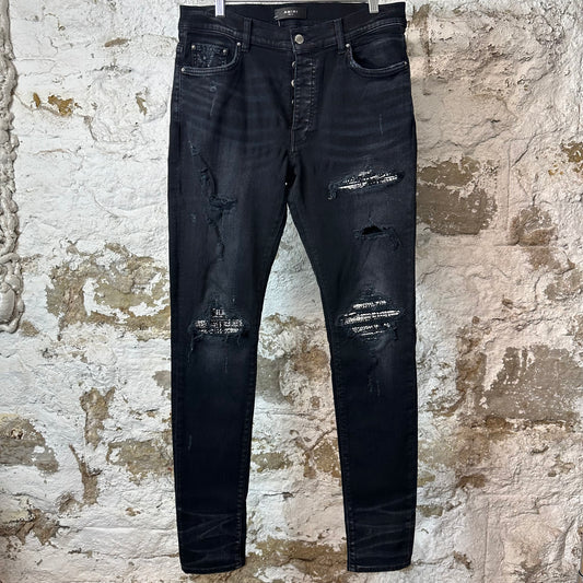 Amiri MX1 Black White Woven Black Denim Jeans Sz 34