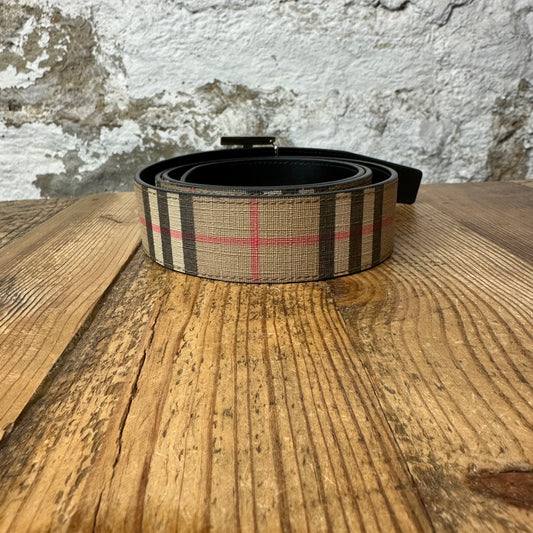 Burberry Tan Plaid Black Reversible Belt Sz (95/38)