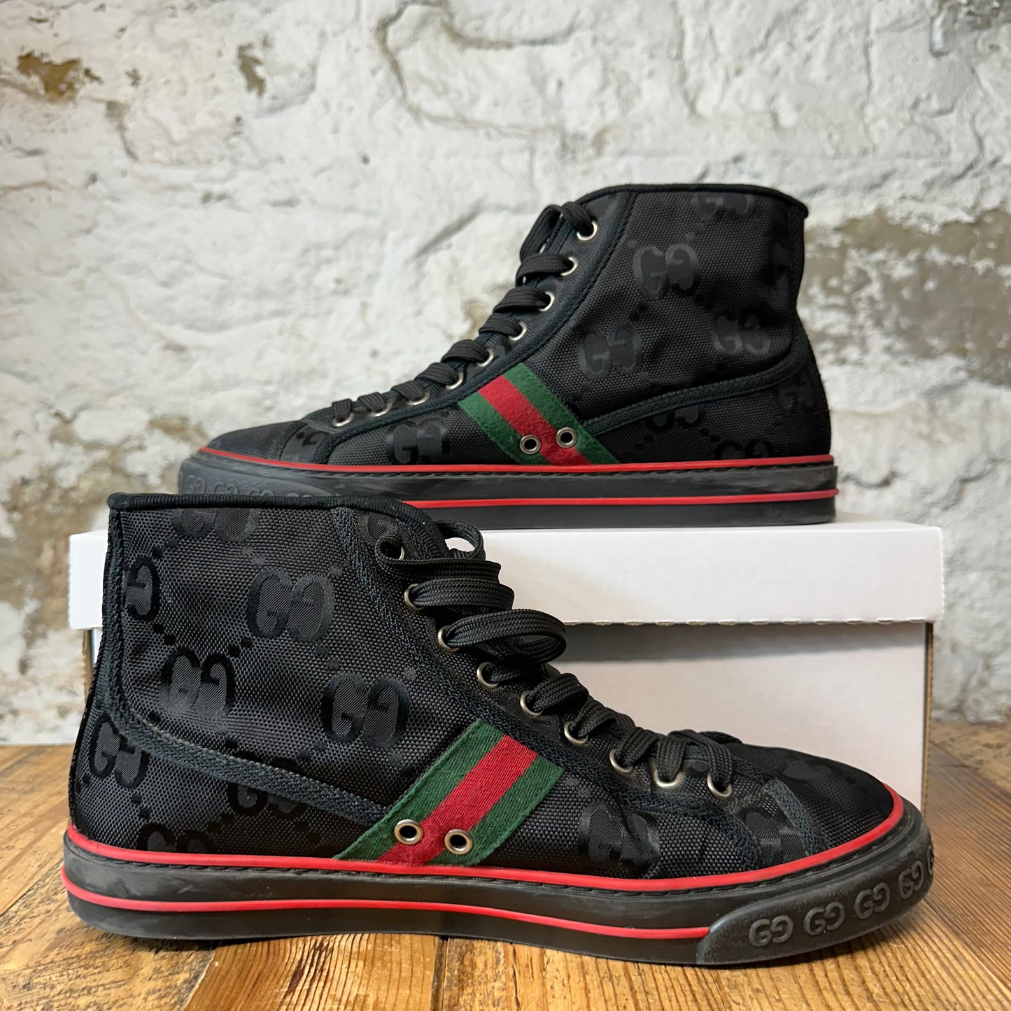 Gucci High Tennis 1977 Black Monogram Sneaker Sz 9.5
