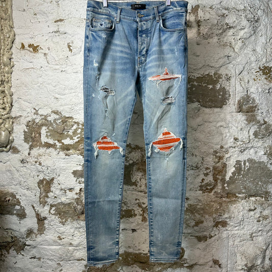 Amiri MX1 Cracked Orange Blue Denim Jeans Sz 34