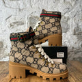 Gucci Trip Wool GG Monogram Combat Boot Sz 8 (41)
