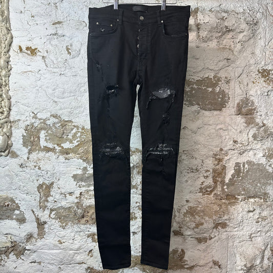 Amiri MX1 Grey Paisley Black Denim Jeans Sz 34