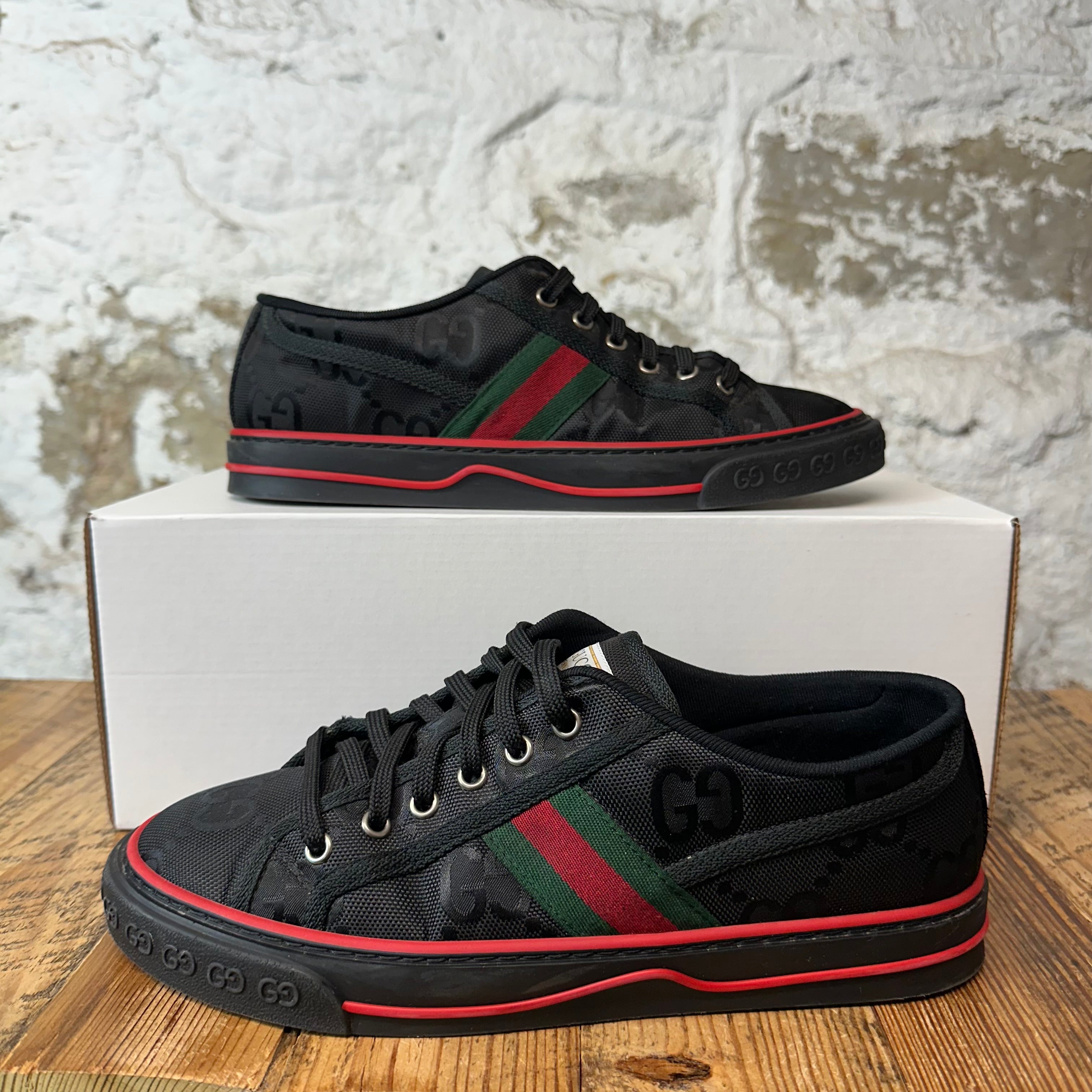 Gucci Tennis 1977 Black GG Monogram Nylon Sneaker Sz 7.5
