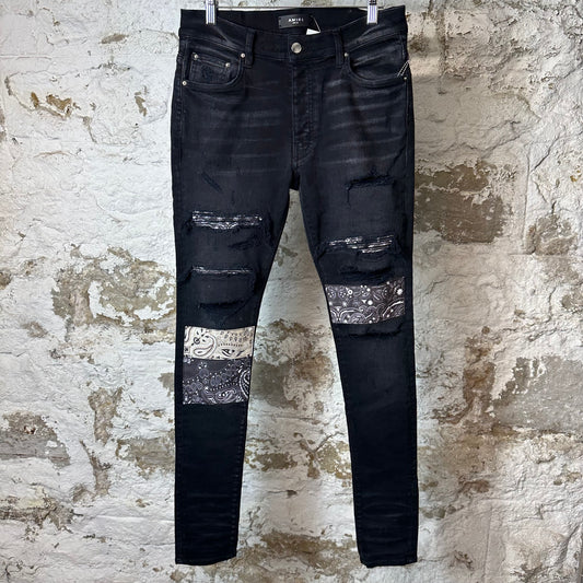 Amiri MX1 Grey Art Patch Black Denim Jeans Sz 30