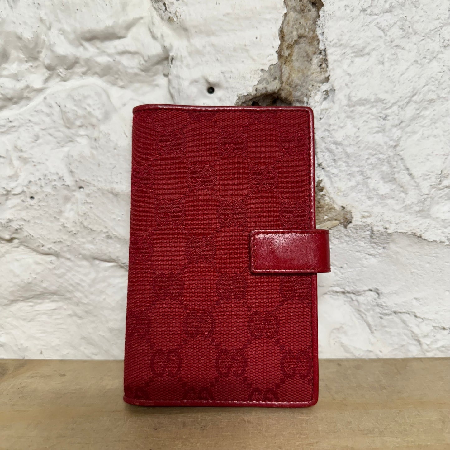 Gucci Red Monogram Button Wallet