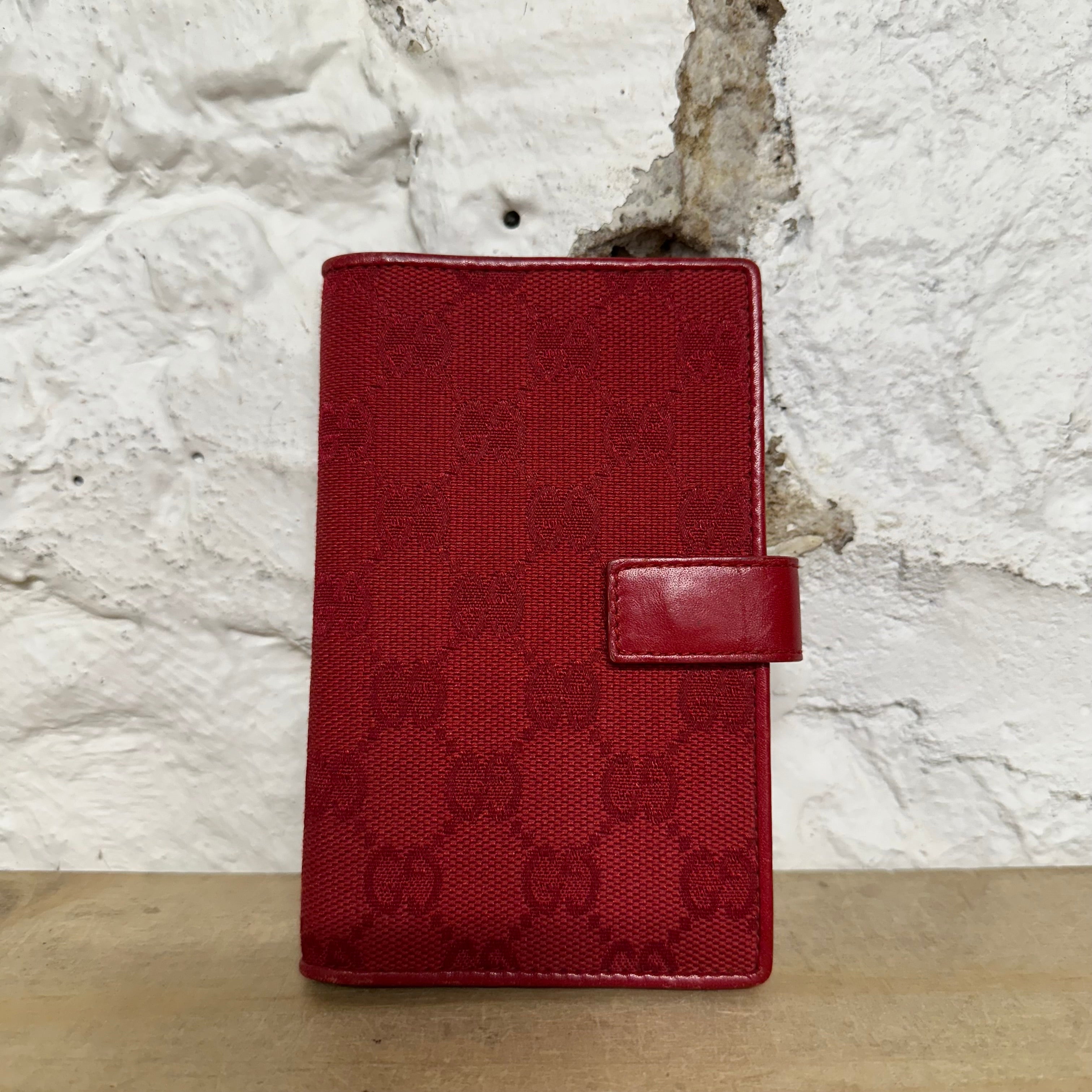 Gucci Red Monogram Button Wallet