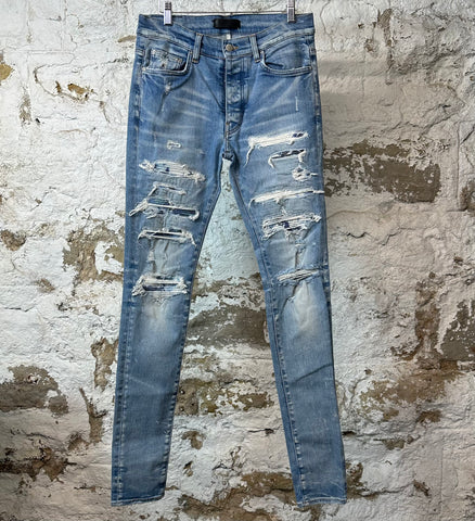 Amiri MX1 Blue Tie-Dye Patch Blue Denim Sz 30