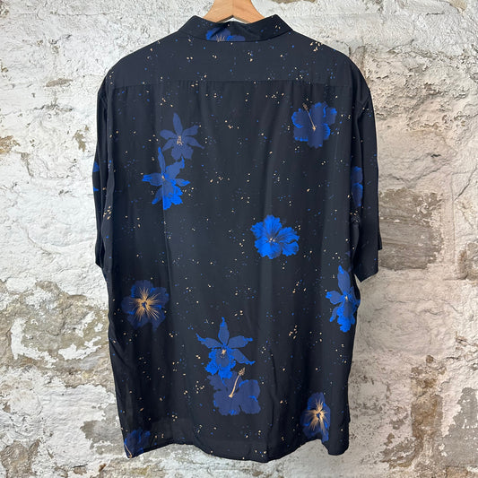 Saint Laurent Confetti Hibiscus Black Button Up Shirt Sz XL
