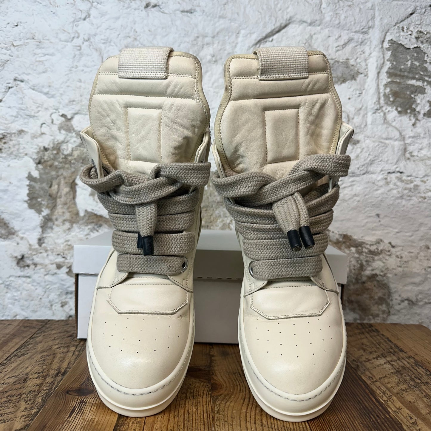 Rick Owens High Geobasket Jumbo Lace Milk Sneaker Sz 10.5 (43.5)