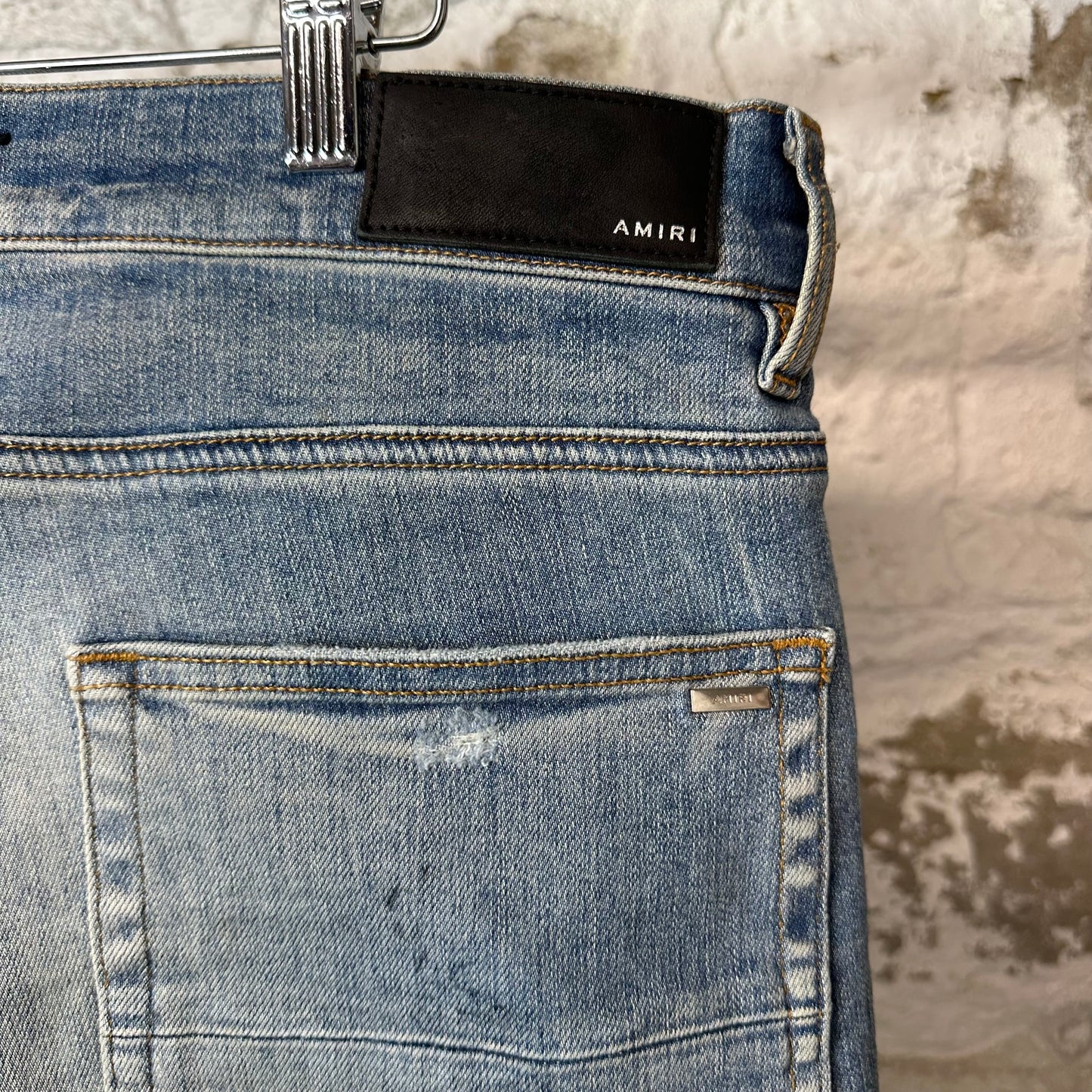 AMiri Teal Blue Gradient Bones Blue Denim Jeans Sz 34