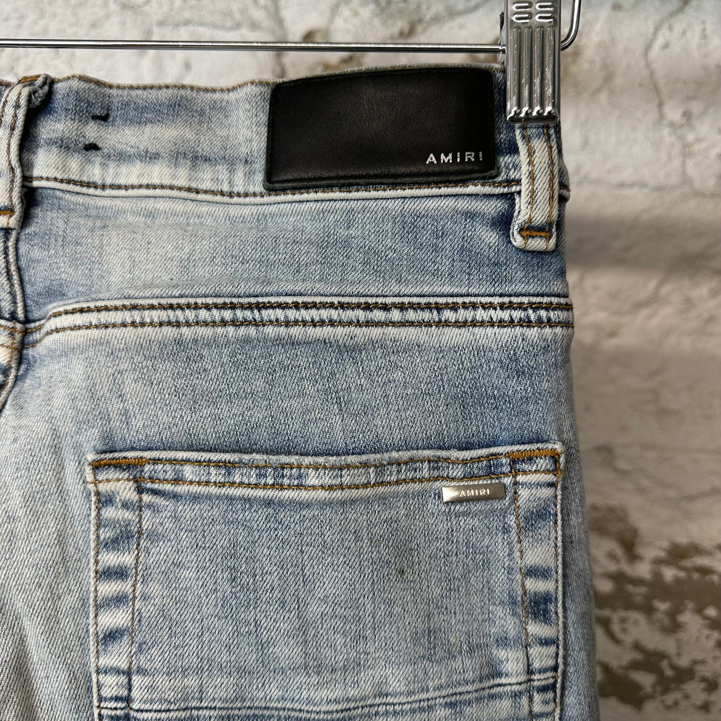 Amiri MX1 Black Leather Blue Thrasher Denim Jeans Sz 30