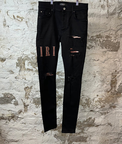 Amiri Red Tie Dye Spell Black Denim Jeans Sz 30